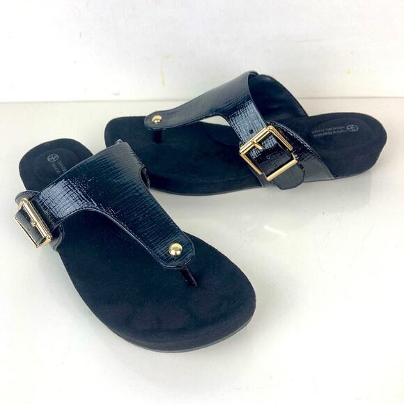 NEW * GIANI BERNINI Black Platform Rivver Wedge Slip On Thong Sandals 6.5 - Picture 5 of 14